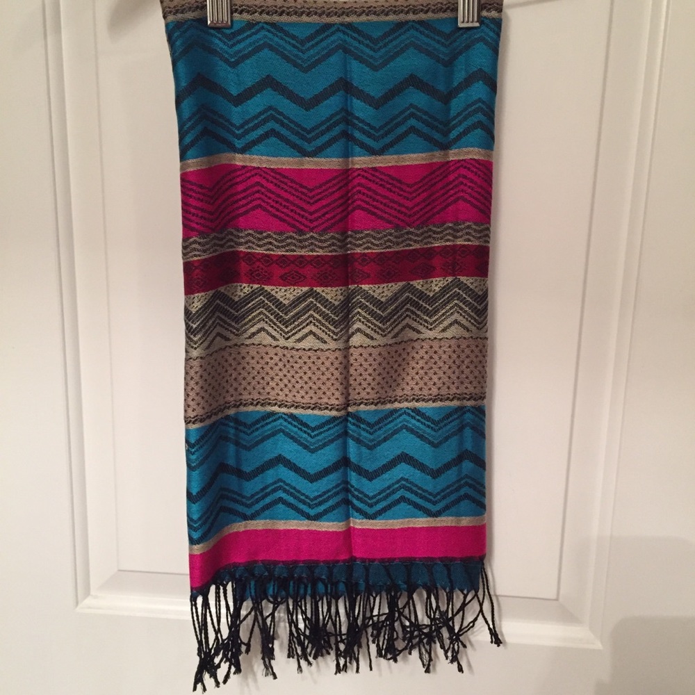 SCARF PASHMINA WRAP MULTI COLOR BLACK BLUE RED PINK GEOMETRIC PRINT